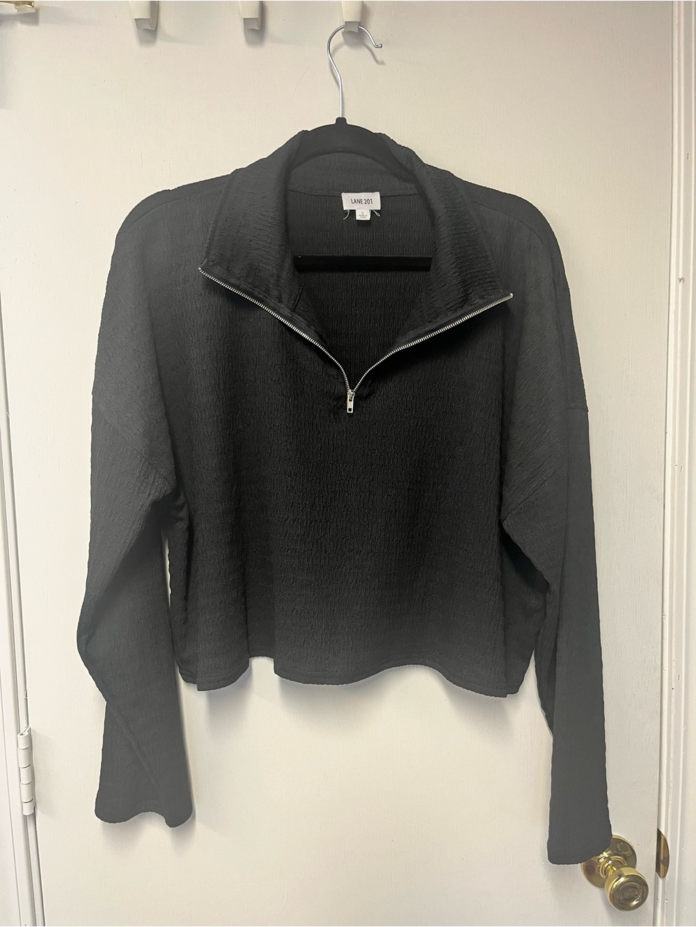 Lane 201 Black Textured Quarter Zip Pullover Top Size Large